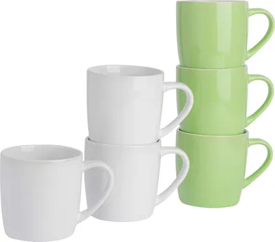 Produktbild von Argon Ta Farbige Kaffeetassen – 350 ml – Grün/Weiß – 6er-Pack – Robuste Teetasse aus Steingut, spülmaschinen- und mikrowellengeeignet