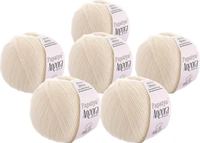 Papatya Angora Style Winterwolle 6er Pack 600g Strickgarn mit 20% Merinowolle Oeko-Tex Perlweiß.