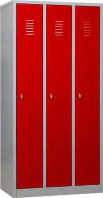 Produktbild von Gürkan Spind lichtgrau, feuerrot 105302, 3 Schließfächer 90,0 x 50,0 x 180,0 cm