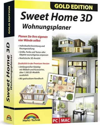 Produktbild von Sweet Home 3D Wohnungsplaner - mit zusätzlichen 1.100 3D Modelle und gedrucktem Handbuch, ideal für die Architektur, Haus und Wohnplaner - für Windows 11-10-8-7-Vista-XP & MAC
