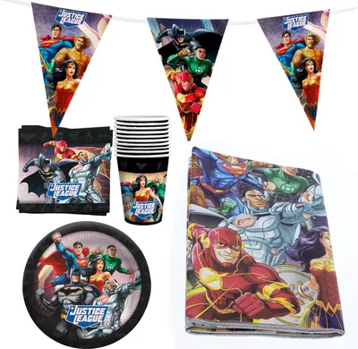 Produktbild von Justice League Party-Set Einweggeschirr großes Party-Dekoset 42-lig Superhelden