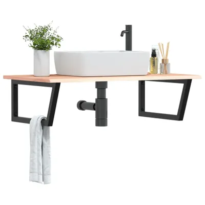 Immagine prodotto di Maison Exclusive - Ripiano a Parete per Lavabo in Acciaio e Massello di Rovere