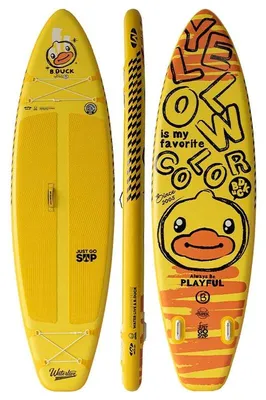 Produktbild von Aufblasbares SUP Paddle Board - Surfboard 3,05 m - Doppel-Heckfinne - 290 L Volumen - Bis 95 kg - Unisex - Entenmotiv Gelb