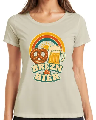 Immagine prodotto di Maglietta da donna a tema , con motivi bavaresi, ideale come regalo. Disponibile in pelle, con stampe di lederhosen e dirndl. Taglia: S