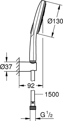 Produktbild von GROHE 26581000, Handduschbrause mit Kopf, Chrom, Chrom, Silikon, Wand, 9,5 l/min, Deutschland