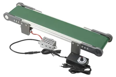 Obrázek produktu pro Mini dopravní pás - stolní dopravník - 10 x 50 cm - Variabilní rychlost - Pohyb vpřed/vzad - Nastavitelná regulace rychlosti
