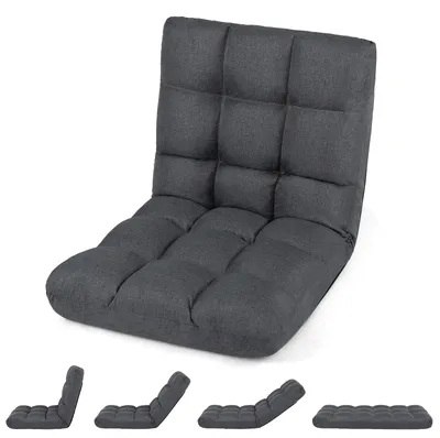Immagine prodotto di Poltrona reclinabile COSTWAY, poltrona da pavimento imbottita, cuscino da pavimento con schienale, sedia da meditazione, poltrona da finestra, colore grigio scuro