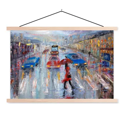 Produktbild von MuchoWow® Textilposter Gemälde - Öl - Auto - Zebrastreifen 60x40 cm mit holzfarbenen Rahmen - Bilder