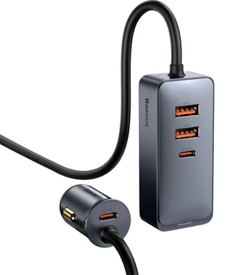 Immagine prodotto di Caricabatteria da auto con 2 porte USB-A e 2 porte USB-C, Baseus Share Together, 120 W, PPS, QC, PD, Samsung AFC, Huawei SCP, grigio
