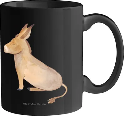 Produktbild von Mr. & Mrs. Panda Kaffeetasse Esel - Schwarz - Geschenk, Tasse, Lebensmut, Mut, Trinkbecher, Erfolg, Weisheit, Lebensziel, Lustige Sprüche, Kaffeebecher, milchtasse