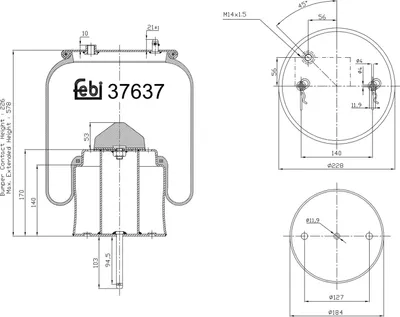 Produktbild von FEBI BILSTEIN Luftfederbalg 37637 Hinten 220mm 400mm 228mm 184mm