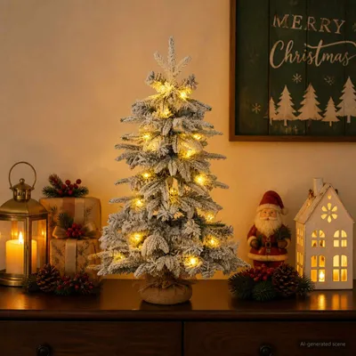 Productafbeelding van Mini kerstboom besneeuwd 45 cm 25 LED's Warmwit PVC en PE