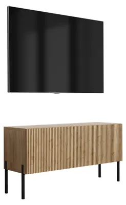 Obrázek produktu pro Skříňka pod televizi s rýhovaným čelem, dub Craft, rovné černé nohy, 100 × 32 × 52 cm