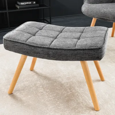 Produktbild von riess-ambiente Moderner Hocker SCANDINAVIA grau Strukturstoff Massivholz-Beine Fußhocker Sitzhocker Polsterhocker