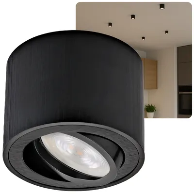 Produktbild von Sweet LED Aufbauspot schwenkbar 5W – flacher Deckenspot rund schwarz gebürstet – 230V LED Aufbaustrahler warmweiß 3000K – Höhe 50 mm