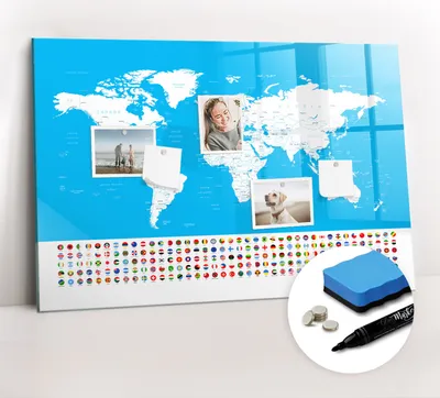 Produktbild von Magnetpinnwand Memoboard - Zubehörsatz - Schwarzer Marker + Schwamm + Magnete - 90 x 60 cm - Übersichtskarte der Länder