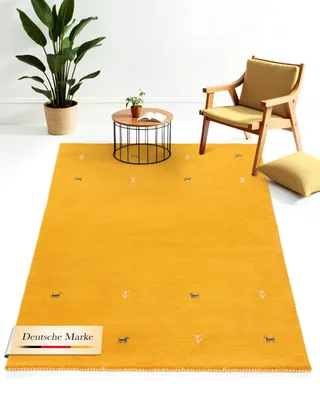 Image de carpetfine Tapis de laine Gabbeh Uni Jaune 60x90 cm | Tapis moderne pour le salon et la chambre à coucher