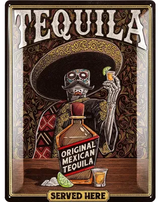 Produktbild von XXL Blechschilder retro Bar Deko, Bar Schild TEQUILA Served Here, Metallschilder vintage Accessoires für Partyraum, Cocktail Schild 30x40cm