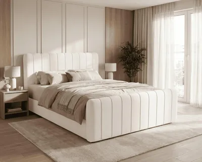 Obrázek produktu pro Postel s pružinovou základnou 160x200 Porto Bis s matrací H3, vrchní matrace a úložným prostorem - moderní styl, krémová barva, Obrázek vytvořený pomocí AI