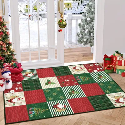 Produktbild von Flächenteppich Weihnachtsbaum Schneeflocke Rot/Grün 120 x 170 cm maschinenwaschbar rutschfest Polyester