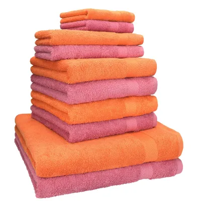 Produktbild von Betz 10-tlg. Handtuch-Set PREMIUM CLASSIC 2 Duschtücher 4 Handtücher 2 Gästetücher 2 Seiftücher Farbe: orange & altrosa