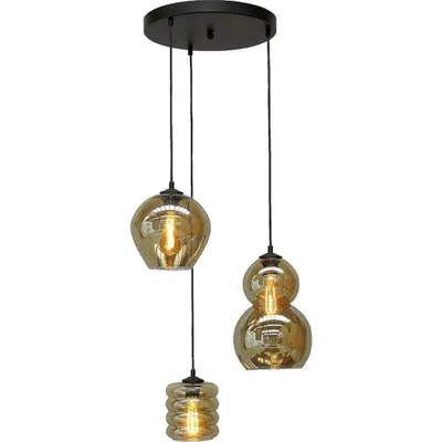 Produktbild von masterlight Pendelleuchte Quinto 3-flammig Glas Schwarz-Transparent Ø35cm