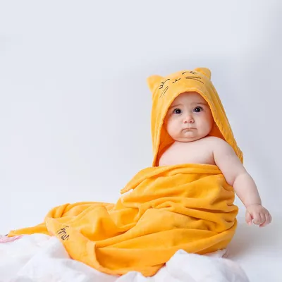 Obrázok produktu pre Milk&Moo Tombish Cat detská osuška s kapucňou zo zamatu, extra mäkká, ľahká, savá a odolná textúra, pre novorodencov a deti od 0 do 2 rokov, oranžová, XL, 70x120cm