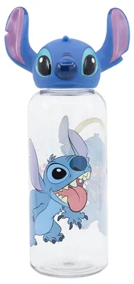 Produktbild von Stor Disney Stitch Original-Trinkflasche aus Kunststoff für Kinder, 560 ml, mit 3D-Grafik, abschraubbarer, waschbarer und wiederverwendbarer Verschlus