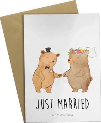 Produktbild von Mr. & Mrs. Panda Glückwunschkarte Bären Heirat - Weiß - Geschenk, kommunionskarte, Trauung, einladungskarten, Beileidskarte, weihnachtskarten, Zur Hochzeit, dankeskarten