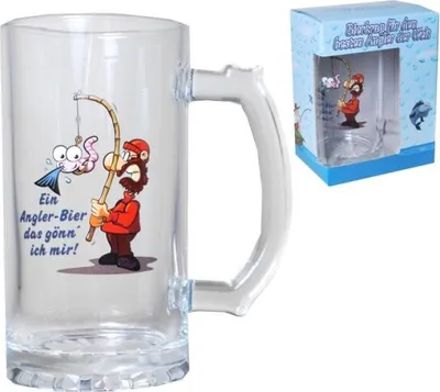 Produktbild von 1 Stück Bierglas Bierkrug im Geschenkkarton zum Hobby Angeln- Geschenke für Angler 15x8cm