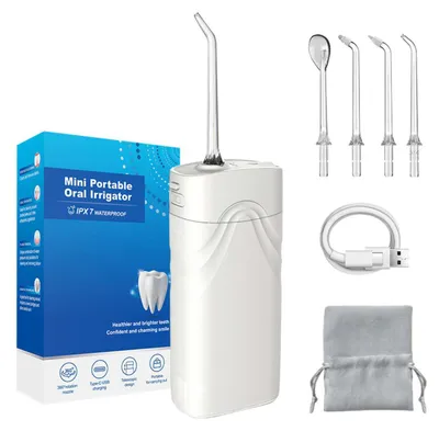Produktbild von Zimilo Tragbare wiederaufladbare Munddusche mit 5 Reinigungsmodi, 200ml Wassertank, IPX7 Wasserdicht, 60 Tage Akku-Laufzeit, 360° drehbare Düse