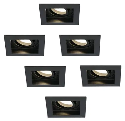 Image de HOFTRONIC - Lot de 6 Spots LED Encastrables Carrés 4W 2700K GU10 Noir IP20 Dimmable Orientable