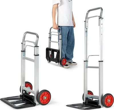 Obrázek produktu pro COSTWAY Vozík na pytle Přepravní vozík s teleskopickou rukojetí a skládací nakládací plošinou, přepravní vozík, hliníkový ruční vozík pro dům, zahradu, sklad