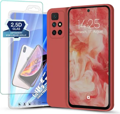 Produktbild von Hülle für Xiaomi Redmi 10 mit 9H Displayglas Displayschutz Case Cover Bumper Silikon Softgrip Schutzhülle Farbe: Rot