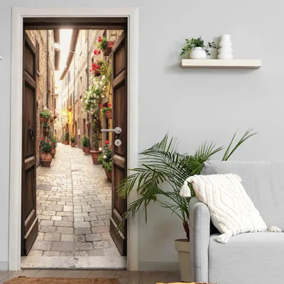 Produktbild von Türtapete selbstklebend | 200 x 90 cm Blick auf alte italienische Gasse | Tür Aufkleber Poster Türfolie | Einteilig | Wasserfest 3D Türaufkleber Klebefolie Wandtattoo