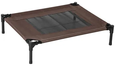 Obrázek produktu pro Vyvýšená psí postel – skládací psí pelíšek | Barva: hnědá + černá | Rozměry: 61 x 76 x 18 cm