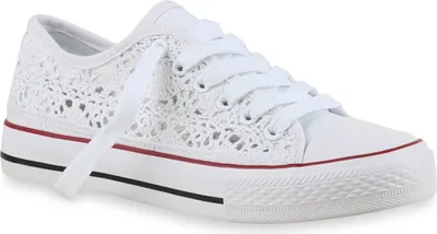 Produktbild von Mytrendshoe Damen Sneakers Stoffschuhe Spitze Sportschuhe Freizeit Schuhe 814694, Farbe: Weiß, Größe: 39