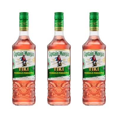 Produktbild von Captain Morgan Tiki Tropical Rum 3er Set 700ml, Exotischer Mango-Ananas Rum mit 25% Vol. Perfekt für Cocktails, Partys & tropischen Genuss Alkohol Rum