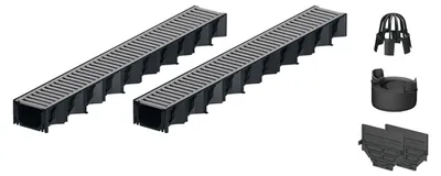 Produktbild von 2x1m ACO Hexaline 2.0 Entwässerungsrinne Stegrost Stahl verzinkt Ablauf vertikal Bodenrinne Terrassenrinne
