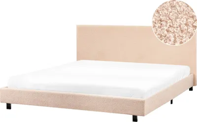 Produktbild von BELIANI Wasserbett Beige Bouclé Stoffbezug mit Matratze 180x200 cm Heizung und Zubehör Hohes Kopfteil Modern Schlafzimmer Doppelbett Polsterbett