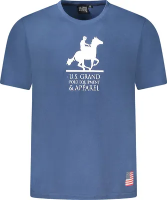 Immagine prodotto di T-shirt blu da uomo con scollo rotondo e stampa del logo