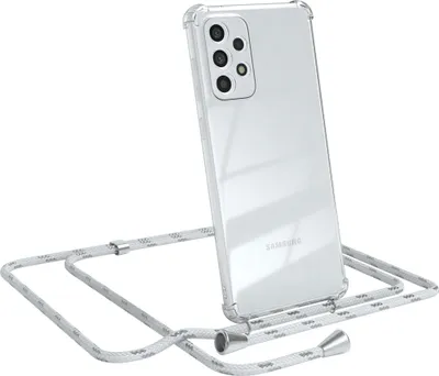 Produktbild von EAZY CASE Handykette kompatibel mit Samsung Galaxy A73 5G, Handyhülle mit Umhängeband, Handykordel, Schutzhülle Clear, Band in Weiß