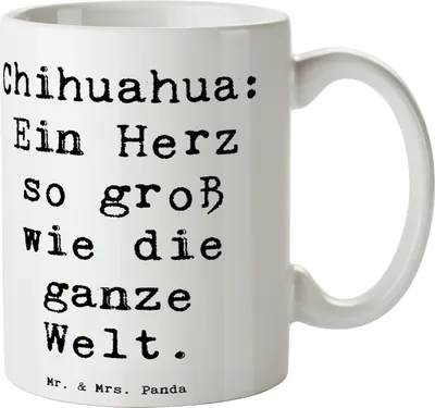 Produktbild von Mr. & Mrs. Panda Kaffeetasse Spruch Chihuahua Herz - Weiß - Geschenk, Hunderassen Pflege, schöne tasse, Hunderasse, liebevolle Hunde, cappuccinotasse, Becher, Hundezitat