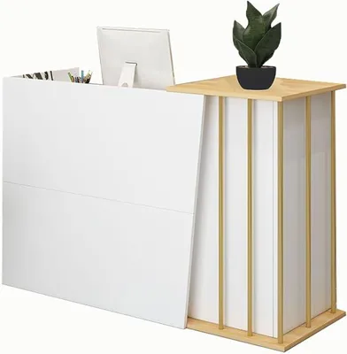 Produktbild von Empfangstheke Rezeption Schreibtisch mit Stauraum, Modernes Bürotheke Rezeptionstresen für Hotel, Salon, Laden, Kompakter Empfangstisch mit Ablageflächen und Kassentheke