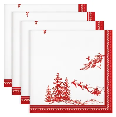 Stoffservietten Weihnachtsbaum, 4er-Set, 45 × 45 cm, Baumwolle, rot