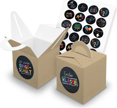 Produktbild von itenga SET 24x Würfelboxen mit Griff Braun (V43) + Motivsticker (M88)