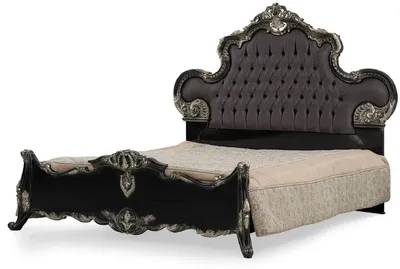 Produktbild von Casa Padrino Luxus Barock Doppelbett Anthrazit Grau / Schwarz / Silber - Prunkvolles Massivholz Bett - Luxus Schlafzimmer Möbel im Barockstil - Barock Schlafzimmer Möbel - Edel & Prunkvoll