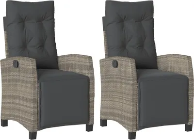 Produktbild von vidaXL Gartensessel mit Fußteil 2 Stk. Verstellbar Grau Poly Rattan