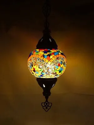 Immagine prodotto di Lampada da tavolo turca con sfera mosaico multicolore da 13 cm – Lampada orientale per una luce suggestiva