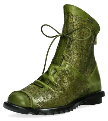 Produktbild von Laura Vita Damen Stiefelette Leder mit Blumenmuster modische Raffung Cyrielle 16, Größe:39 EU, Farbe:Grün